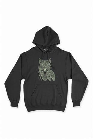 Kızgın Kurt Mandala Siyah Kapşonlu Sweatshirt Hoodie