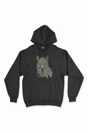 Kızgın Kurt Mandala Siyah Kapşonlu Sweatshirt Hoodie