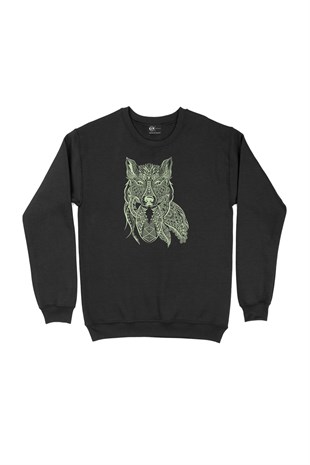 Kızgın Kurt Mandala Siyah Sweatshirt