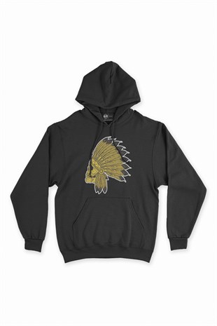 Kızıl Derili Kuru Kafa Siyah Kapşonlu Sweatshirt Hoodie