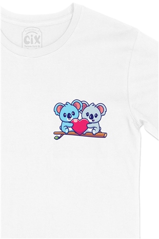 Koala Aşkı Cep Logo Tasarımlı Beyaz Tişört