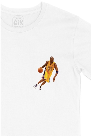 Kobe Lakers Cep Logo Tasarımlı Beyaz Tişört