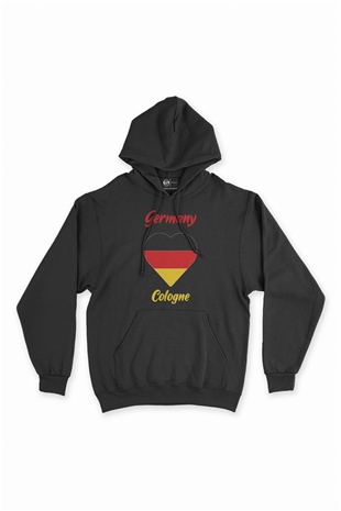 Köln Almanya  Bayraklı Kalpli Siyah Sweatshirt Hoodie