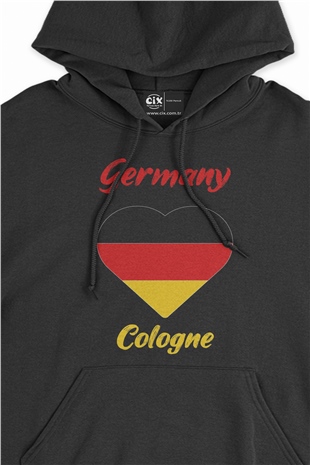 Köln Almanya  Bayraklı Kalpli Siyah Sweatshirt Hoodie