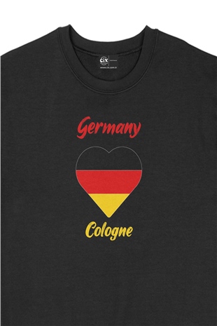 Köln Almanya  Bayraklı Kalpli Siyah Sweatshirt