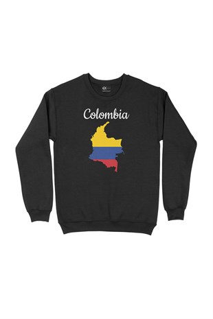 Kolombiya Haritalı ve Bayraklı Siyah Sweatshirt