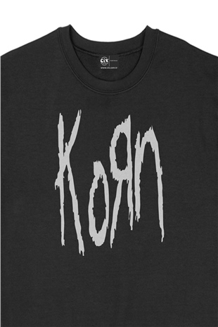 Korn Yazılı Siyah Sweatshirt