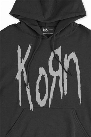 Korn Yazılı Siyah Sweatshirt Hoodie