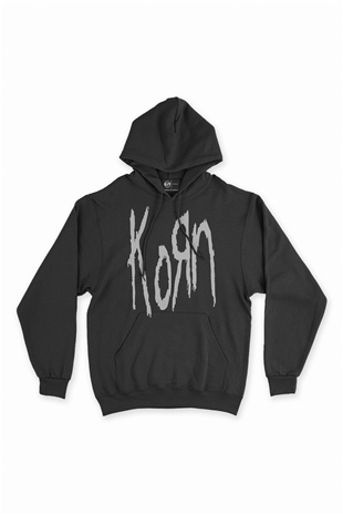 Korn Yazılı Siyah Sweatshirt Hoodie