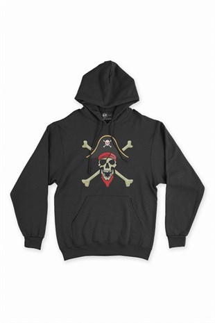 Korsan Siyah Kapşonlu Sweatshirt Hoodie