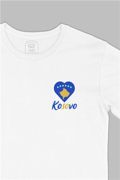 Kosova Baskılı Cep Tasarım Beyaz Tişört