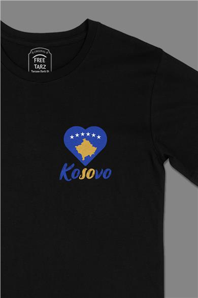 Kosova Baskılı Cep Tasarım Siyah Tişört