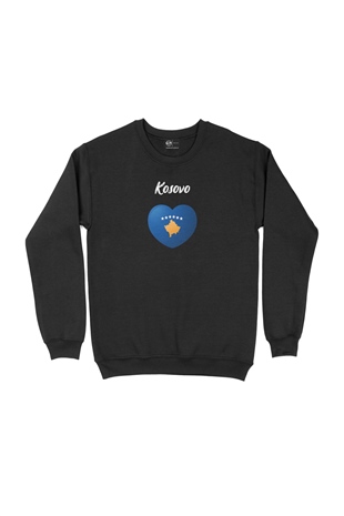 Kosova Bayraklı Kalpli Siyah Sweatshirt