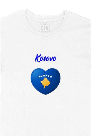Kosova Bayraklı Kalpli Tişört