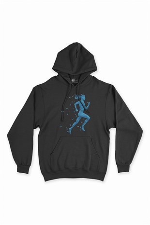Koşucu Bayan Siyah Kapşonlu Sweatshirt Hoodie