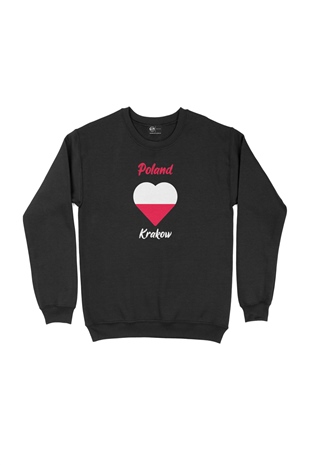 Krakow Polonya Bayraklı Kalpli Siyah Sweatshirt