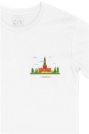 Kremlin Sarayı Cep Logo Tasarımlı Beyaz Tişört