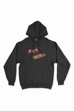 Ksilofon Çalan Karınca Siyah Kapşonlu Sweatshirt Hoodie
