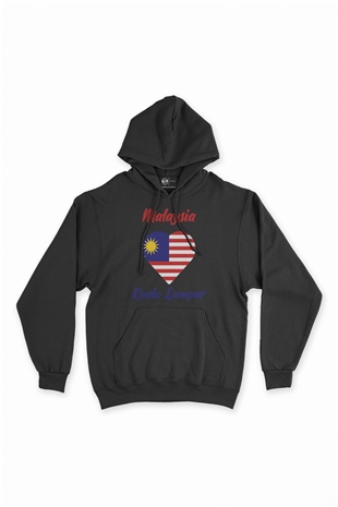 Kuala Lumbur Malezya Bayraklı Kalpli Siyah Sweatshirt Hoodie