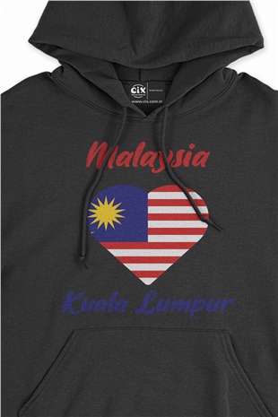 Kuala Lumbur Malezya Bayraklı Kalpli Siyah Sweatshirt Hoodie