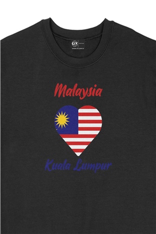 Kuala Lumbur Malezya Bayraklı Kalpli Siyah Sweatshirt