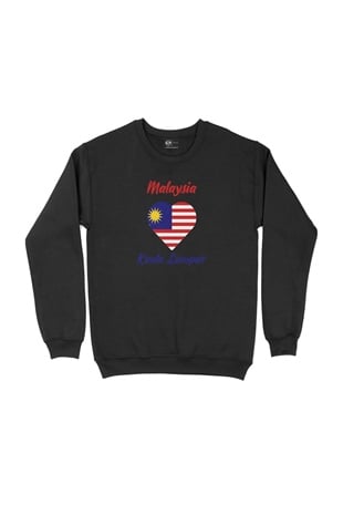 Kuala Lumbur Malezya Bayraklı Kalpli Siyah Sweatshirt