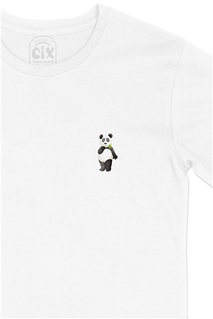 Küçük Panda Cep Logo Tasarımlı Beyaz Tişört