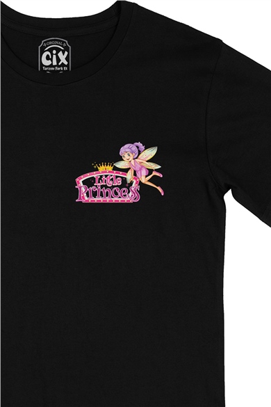 Küçük Prenses Little Princess Cep Logo Tasarımlı Siyah Tişört