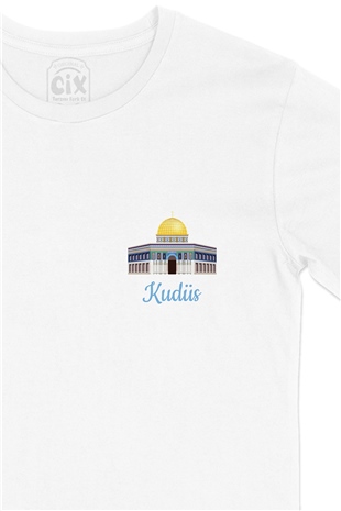 Kudüs Cep Logo Tasarımlı Beyaz Tişört