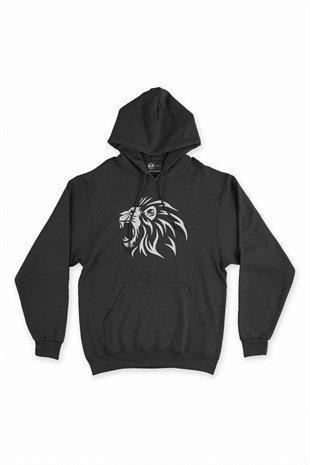 Kükreyen Aslanlı Siyah Kapşonlu Sweatshirt Hoodie