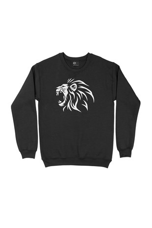 Kükreyen Aslanlı Siyah Sweatshirt