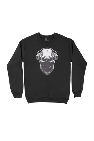 Kulaklıklı Kuru Kafa Siyah Sweatshirt