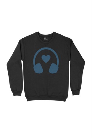 Kulaklıklı Müzik Aşkı Siyah Sweatshirt