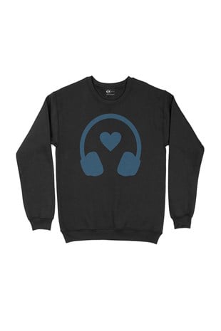 Kulaklıklı Müzik Aşkı Siyah Sweatshirt