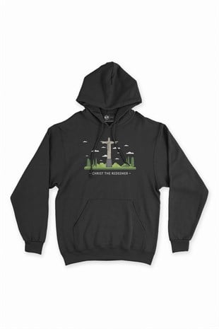 Kurtarıcı İsa Siyah Kapşonlu Sweatshirt Hoodie