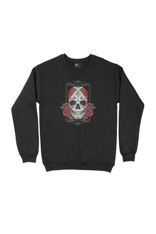 Kuru Kafa Güllü Siyah Sweatshirt