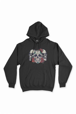 Kuru Kafalar Siyah Kapşonlu Sweatshirt Hoodie