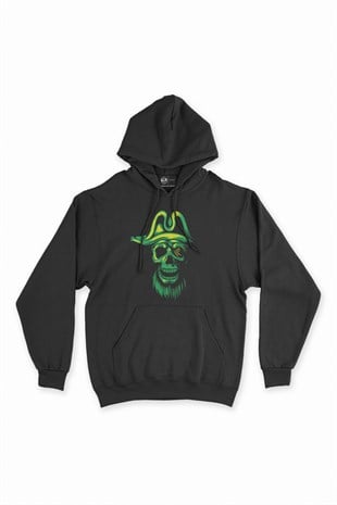 Kuru Kafalı Korsan Siyah Kapşonlu Sweatshirt Hoodie
