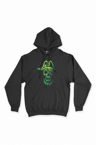 Kuru Kafalı Korsan Siyah Kapşonlu Sweatshirt Hoodie