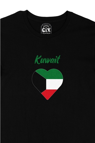 Kuveyt Bayraklı Kalpli Siyah Tişört
