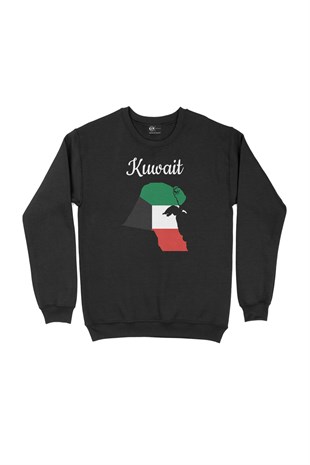 Kuveyt Haritalı ve Bayraklı Siyah Sweatshirt