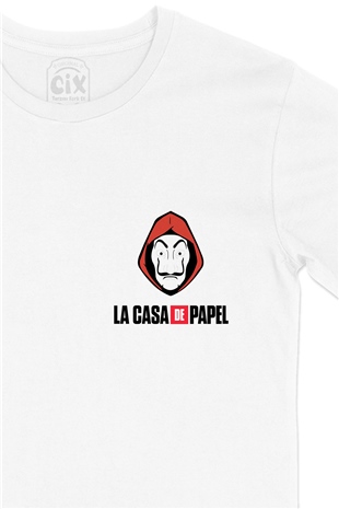 La Casa De Papel Cep Logo Tasarımlı Beyaz Tişört
