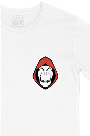 La Casa Maskeli Cep Logo Tasarımlı Beyaz Tişört