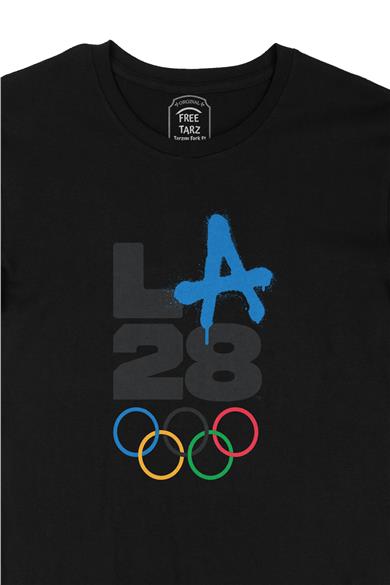 LA Los Angeles 2028 Olimpiyat Logo Büyük Baskılı Siyah Tişört