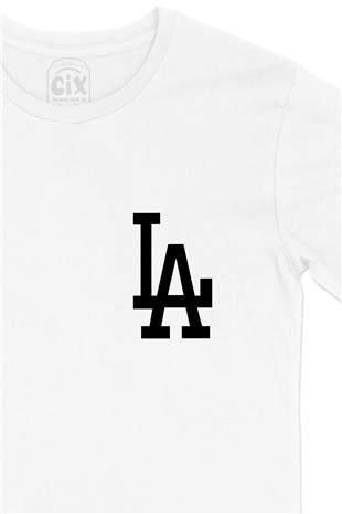LA Los Angeles Cep Logo Tasarımlı Beyaz Tişört