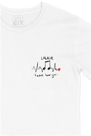 LALALA Cep Logo Tasarımlı Beyaz Tişört