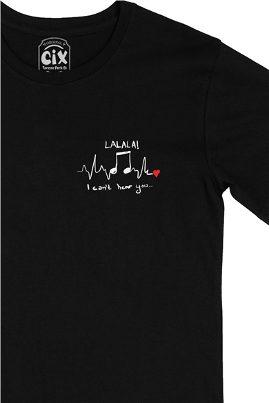 LALALA Cep Logo Tasarımlı Siyah Tişört