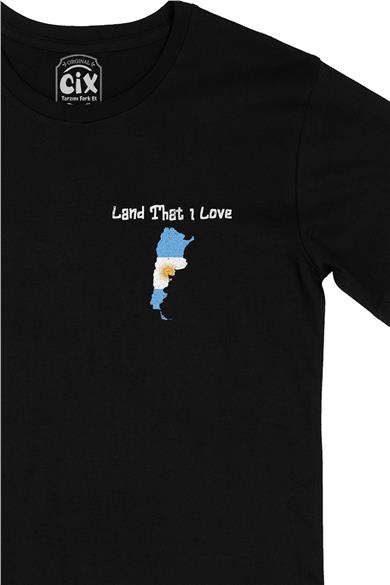 Land That I Love Arjantin Cep Tasarım Baskılı Siyah Tişört