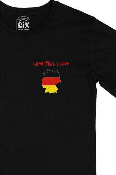 Land That I Love Belçika Cep Tasarım Baskılı Siyah Tişört
