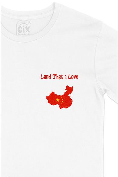 Land That I Love Çin Cep Tasarım Baskılı Beyaz Tişört